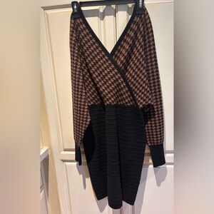 Lola Paris Black and Brown Houndstooth Knit Sweater Dress Size m/L